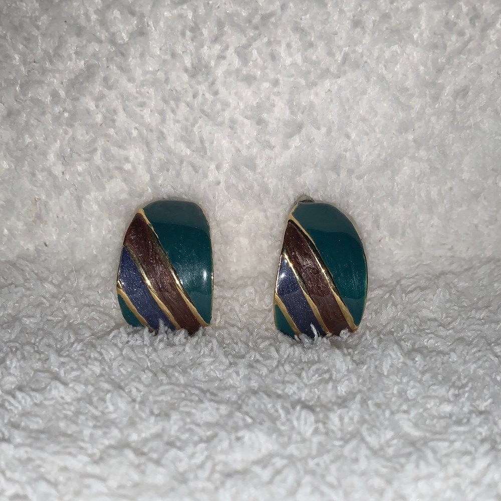 Vintage 80s Enamel Hoop Earrings